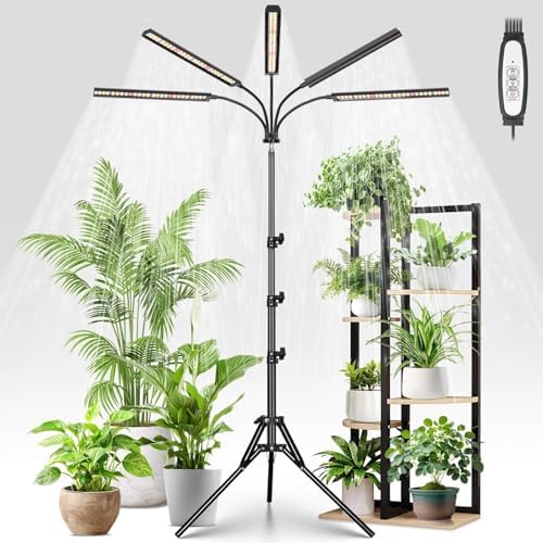 FOXGARDEN Grow Lights for Indoor Plants 5-Head Full Spectrum with Tripod Stand, Timer, Dimmable Flexible Goosenecks for Indoor Potted Plants by growlight