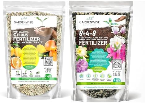 GARDENWISE Professional Citrus Fertilizer + Vital Micronutrients & 8-4-8 Acidic Fertilizer Bundle - Ideal for All Citrus Orange, Avocado & Lemon Tree, Acidic Fertilizer for Azaleas, Camellias (2 Qr) by GARDENWISE