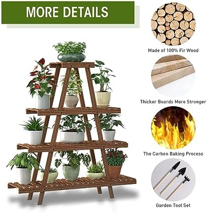 Atkits 3 Tier Ladder Shelf for Plants Bamboo Standing Shelf Plant Stand Indoor Ladder Style for Corner Balcony Window Patio Living Room,Primary,3 Tier - Image 2