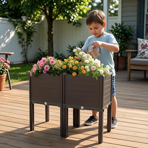 Raised Garden Bed with Legs, Outdoor Planter Boxes & Rectangular Planter, Elevated Above Ground Garden Bed Plastic Flower Pot for Patio Yard, 23.62" × 11.81" × 22.44" - Image 2