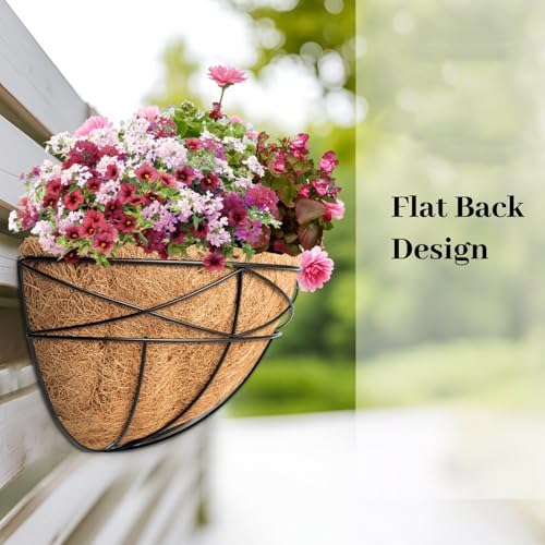 4 Pack 14 Inch Window Boxes Planters Railing Planter Box with Coco Liners Deck Railing Planter Boxes Balcony Hanging Flower Box Wall Mounted Half Round for Outdoor Plants Garden Decor - Image 2
