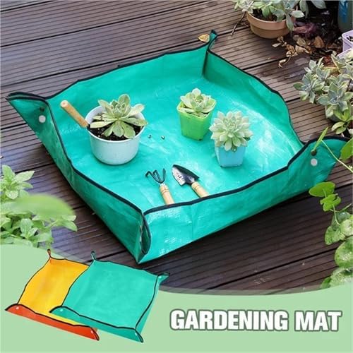 Gardening Mat PE Square Plant Pad Waterproof for Transplanting Flower Pots Potting Foldable Garden Repotting Tarp for Indoor Plant Repotting(Green(PE) 100x100cm) - Image 2