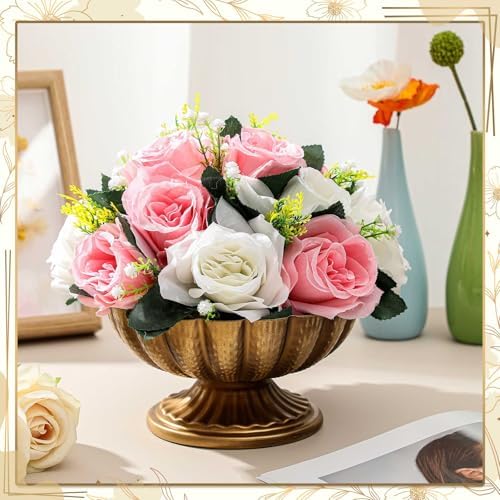 4 Pcs Metal Compote Vase, Floral Centerpiece Bowls, Gold Bronze - Image 5