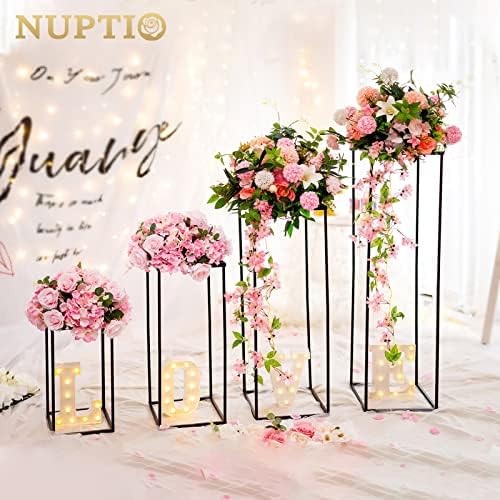 NUPTIO Black Vase Wedding Centerpieces, Geometric Stand, 15.7" Tall, 2 Pcs - Image 4
