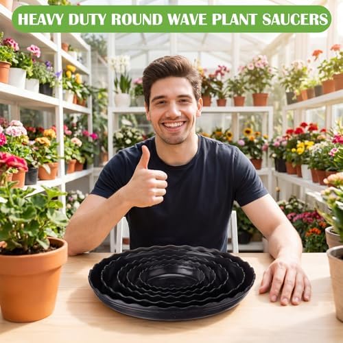Gejoy 30 Pack Plant Saucers for Pots, 4/6/8/10/12 Inch Black Plastic Plant Trays to Catch Water, Durable Heavy Duty Round Wave Flower Drip Tray Container for Home Indoor Outdoor Garden - Image 6
