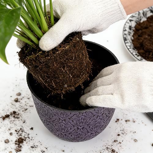 Worth Garden Plastic Round 8" Plant Pots for Indoor Plants - Set of 6 Multicolor Small Flower Pots W/Drainage Hole and Rubber Plug - Home Christmas Decorative planters Retro Floral Pattern - Image 6