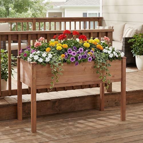 Wooden Cedar Raised Garden Bed with Legs, 48x24x30 Inch Planter Raised Beds for Gardening, Raised Garden Beds Outdoor Planter Box for Vegetables/Herbs/Flower/Backyard (Brown) - Image 6