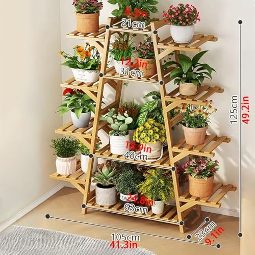 Bamboo Plant Stand 12 Tiered Plant Shelf Storage Rack Multifunctional Potted Flower Holder for Multiple Plants Bamboo Ladder Plant Rack - Image 2