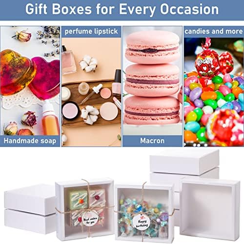 Roowest 50 Sets Gift Boxes Kraft with Tags, 6.5 x 6.5 x 2 Inch, White - Image 4