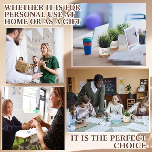 Funnymoom 12 Pcs Inspirational Succulent Pots Bulk Back to School Teacher Gift Floral Ceramic Planter with Bamboo Tray Thank You Gifts for Coworker Employee Office Staff, Plant Excluded (Stylish) - Image 6