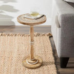 Hand-Carved Solid Wood End Table - 12x22 White Wash Finish Accent Side Table for Living Room, Bedroom Nightstand, Small Pillar Table for Plants or Décor - Image 3