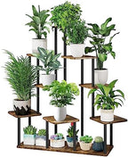 9 Tier Plant Stand Indoor, Thickened Metal Wood Corner Plant Shelf Stands for Multiple Plants, Indoor Tall Plants Stand Tiered Flower Holder for Living Room Patio Garden Balcony(Black+Brown) by YOCOMEY