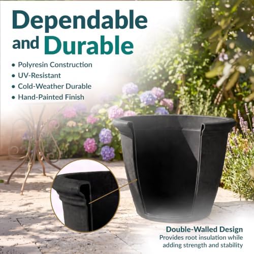 Sunnydaze Anjelica 15.25'' Large Plastic Planter Pot for Plants, Black, 2pk - Image 2