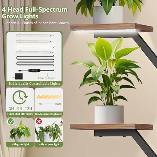 Plant Stand Indoor with Grow Lights - 12 Tiered Metal Plant Shelf with Drawer, 65" Large Plant Stand for Indoor Plants, Holds 16 Plant Pots, Flower Holder Plant Rack for Living room, Patio, Bedroom - Image 2