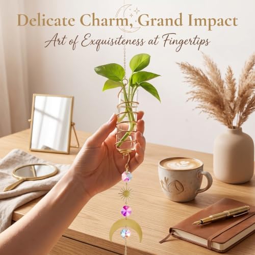 6 Pcs Plant Propagation Station Colorful Crystal Suncatcher, Handmade Boho Rooting Vase, Hanging Window Plant Propagator Stations Suncatcher with Chain Pendant Ornament Balls - Image 5