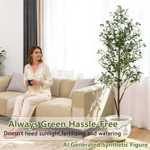 6Ft Artificial Olive Tree with Moss & Basket - Indoor Tall Faux Olive Tree in Planter, Large Fake Olive Silk Tree with Realistic Branches and Fruits for Home Decor, Office, Living Room - Image 6