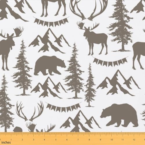 Deer Upholstery Fabric, Christmas Elk Antlers Fabric By The Yard, Bear by Erosebridal