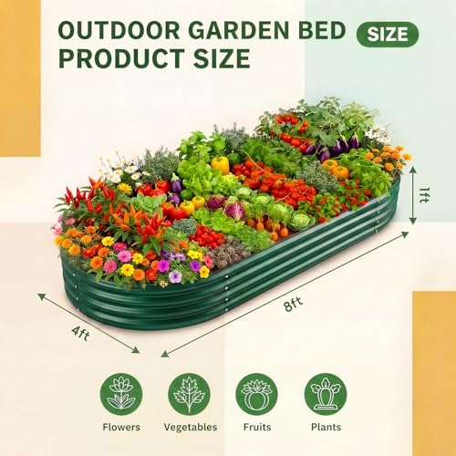 Land Guard 2Pcs 8ft Galvanized Steel Raised Garden Bed, 8 x 4 x 1 ft Large Metal Raised Planter Beds, Raised Garden Bed for Vegetables, Green - Image 2
