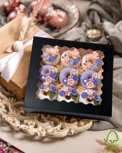 Bakepacker Auto-pop Up Pie Boxes with Window 8x8x2.5 inches 55pcs Black - Image 6