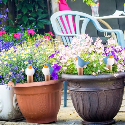 Sliner 8 Pcs Bird Plant Self Watering Globes Terracotta Spikes, Blue - Image 2
