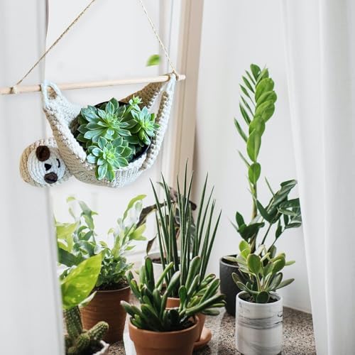 2Pcs Macrame Plant Hanger Crochet Sloth Hanging Planter Sloth Gifts,5 Inch Animal Wall Hanging Plant Holder for Plant Sloth Lovers, Home Decor Indoor Outdoor Plants Succulent Gifts (2) - Image 7