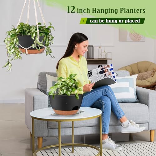 12 Inch Self Watering Hanging Planters with Removable Reservoir, 2 Pack - Image 5