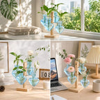 Nacome Plant Terrarium Propagation Stations: Blue Vase with Wooden Stand - Image 7