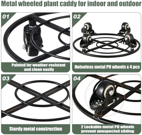 2 Packs Large Metal Plant Caddy with Wheels 13.6" Rolling Plant Stands Heavy-Duty Wrought Iron Plant Dolly Plant Rollers Planter Mover with Metal Casters, Strong Load Capacity - Image 2