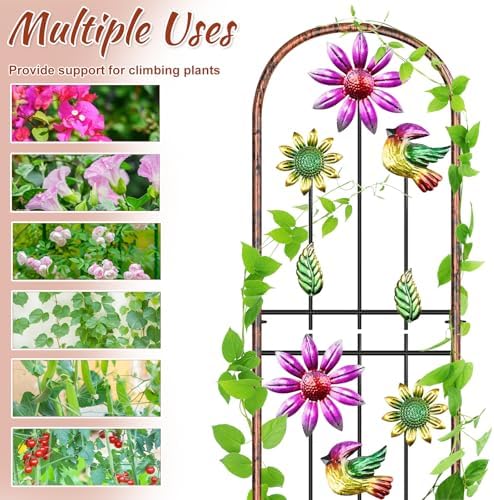 Metal GardenTrellis, Arched Fence Trellis Plant Support Trellises, Supporting Plants Outdoor Decoration for Climbing Plants Lawn Yard Patio Backyard Wall Brackets (Bird+Pink Flower) - Image 3