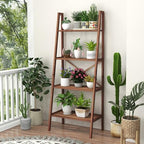 Giantex 4-Tier Bamboo Bookshelf, Indoor Free Standing Plant Stand Display Rack w/Anti-Tipping Device, Corner Bamboo Ladder Shelf for Small Space, Living Room, Kitchen, Bedroom, Office, Walnut - Image 4