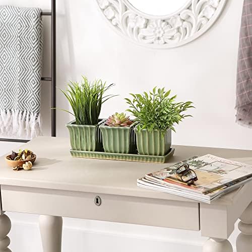 DII Ceramic Planter Collection Herb Pot Set, Green Square, 12x4x4 - Image 4