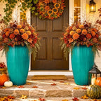 Autodaya 24" Faux Ceramic Large Planters for Outdoor Plants, Turquoise Teal - Image 7