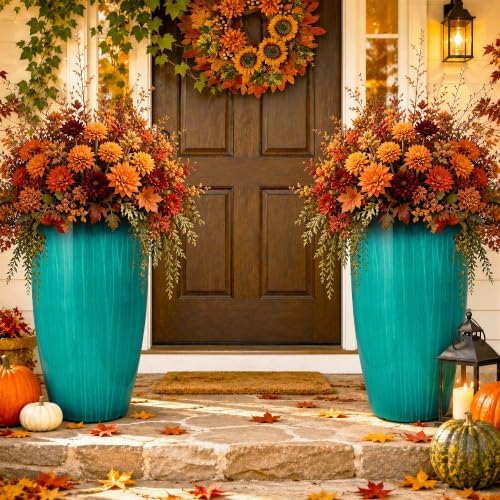 Autodaya 24" Faux Ceramic Large Planters for Outdoor Plants, Turquoise Teal - Image 7