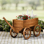 Wood Wagon Planter for Outdoor Balcony Decor - Garden Rustic Wooden Flower Cart with Wheels for Outside - Garden Decor - Amish Decorative Indoor - Wheelbarrow Planter for Patio - Image 7