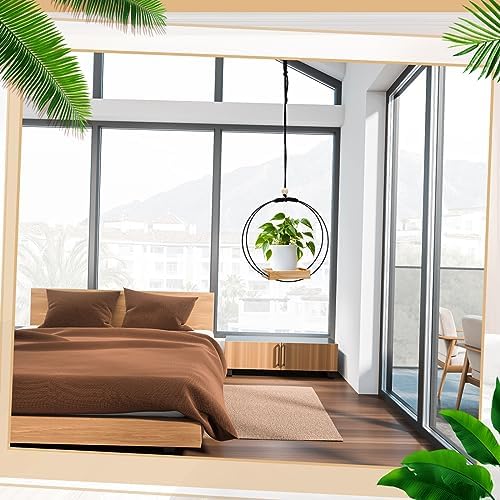 Geelin 4 Pcs Hanging Plant Holder with Wood Base Window Planter Boho, Khaki - Image 6