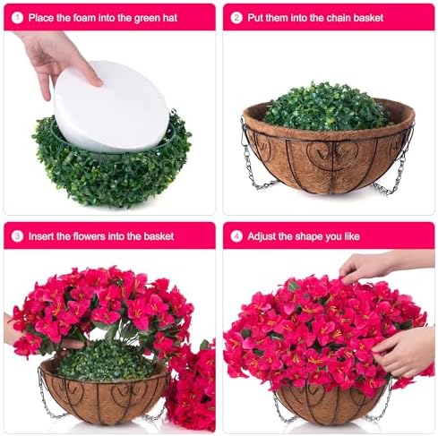 Artificial Fake Hanging Flowers Plants Basket for Outdoors Fall Decoration, Faux Silk Bougainvillea Flowers in Planter UV Resistant Realistic for Outside Porch Patio Garden Yard Home, Hotpink - Image 5