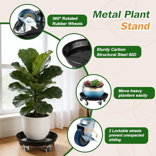 Planterhoma 3 Packs 18" Metal Plant Caddy with Wheels Extra-Large Rolling Plant Stand Heavy-Duty Plant Dolly with Casters Indoor Outdoor Wheeled Flower Pot Mover Rollers Garden Cart Trolley, Black - Image 3