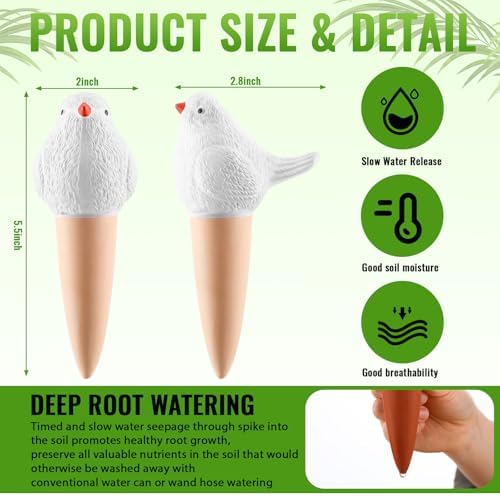 Sliner 8 Pcs Bird Plant Self Watering Globes Terracotta Spikes, White - Image 3