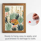 Framed Canvas Wall Art Bohemian Gouache Desert Foxes in Yucca Floral Pink and Yellow Canvas Print Poster Gold Frame Wall Decor for Living Room Southwestern Decor, Animal Art - Inch 16x20 - Image 2