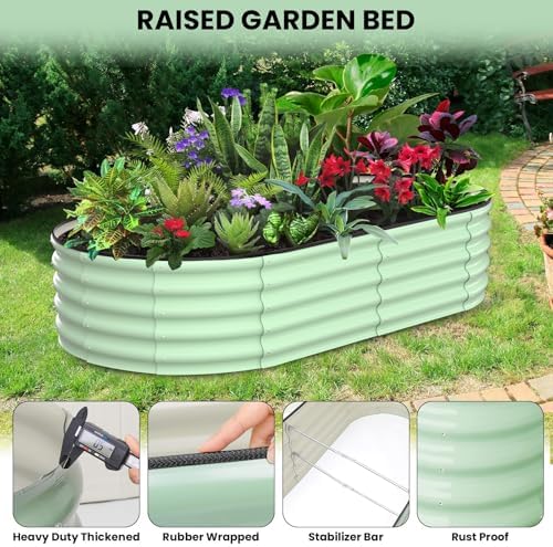 GarveeLife 2 Pcs 6x3x1 ft Oval Raised Garden Bed, Galvanized Raised Beds,Open-Ended Base Metal Raised Planter Beds,Garden Bed Outdoor,Planter Raised Boxes for Vegetables, Flowers,Tool-Free Asse,Green - Image 3