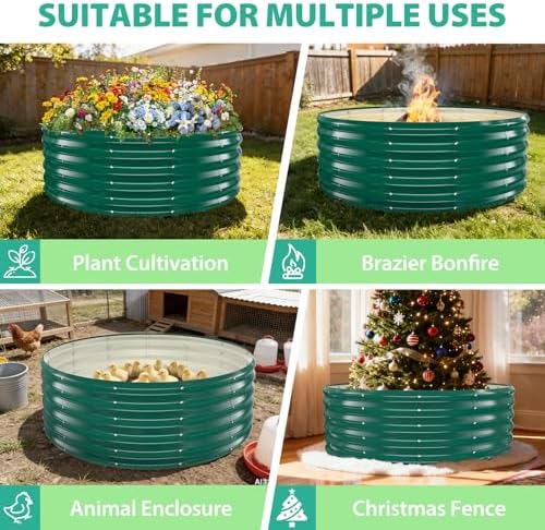 YSEJOMP 17" Tall 48" Diameter Round Raised Garden Bed Kits Outdoor Green - Image 7