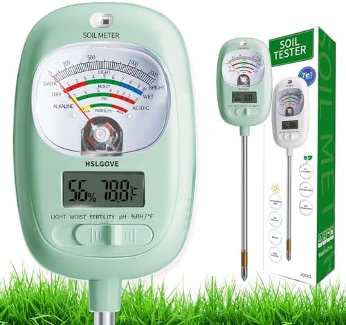 HSLGOVE Soil Test Kit, 7-in-One Soil Moisture Meter/Soil PH Meter/Fertility, Dual Screen Soil Tester w/Digital Soil Temp/Air Temp&Humidity for Plants Gardening,Lawn,Farm Indoor&Outdoor-AppleGreen by HSLGOVE