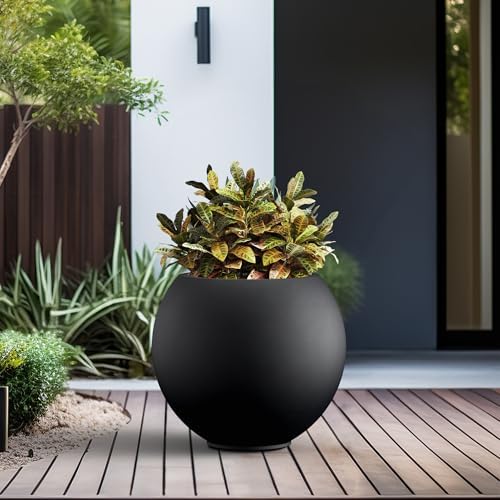 Kante Accent Round Sphere Black Concrete Planter 19.3" Dia, Outdoor - Image 6