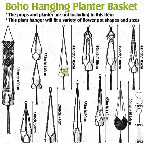 Hoteam 12 Pcs Macrame Plant Hangers Macrame Hanging Planters for Indoor Plants Handmade Boho Hanging Baskets Flower Pots Holder for Outdoor Home Wall Decor - Image 2