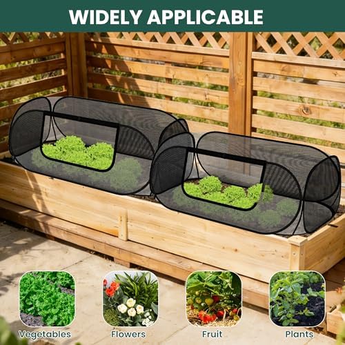 2-Pack Raised Garden Bed Covers, 45" x 22" x 17" Mesh Crop Cage, Pop-Up Plants Cover with 30% Shade Cloth for Seedlings Vegetables Fruits Flowers, Protects Against Birds Animals Pests with 16 Stakes - Image 5