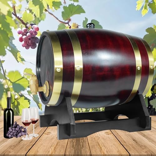1.5L Whiskey Barrel Dispenser Oak Aging Barrels Home Whiskey Barrel Decanter for Wine, Spirits, Beer, and Liquor (Retro Color) - Image 2