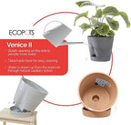 Ecopots Venice 2 Round Flower Planter with Water Reservoir, Grey, 8" - Image 5