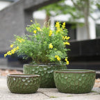 10 Inch Ceramic Planters with Hammered Pattern, Set of 3, Antique Green by Noeko