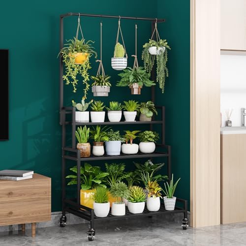 YIZAJIA Plant Stand Indoor Outdoor Hanging Tiered Stands Shelf With wheel - Image 5
