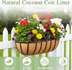 24 Inch Railing Planter Window Box Deck Balcony Rail Planter with Coco Liner Metal Wall-Mounted Coconut Liner Planter Basket English Horse Trough Planters for Outdoor Balcony Porch Fence (2 Pack) - Image 3